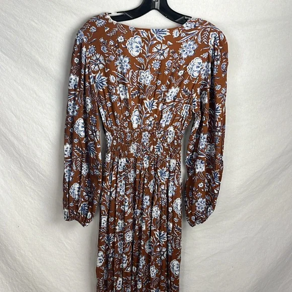 GAP Brown and White Long Sleeve V-Neck Sundress small - Picture 7 of 8
